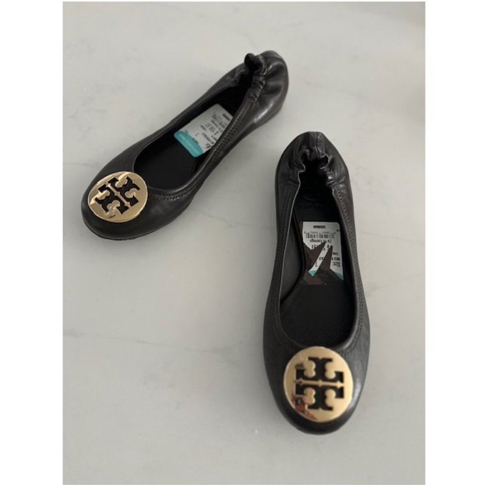 Tory Burch Dark Brown with Gold Trim Ballet Flats